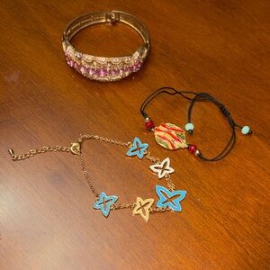 Gold and Pink Bracelet with Butterfly Charm Bracelet Set